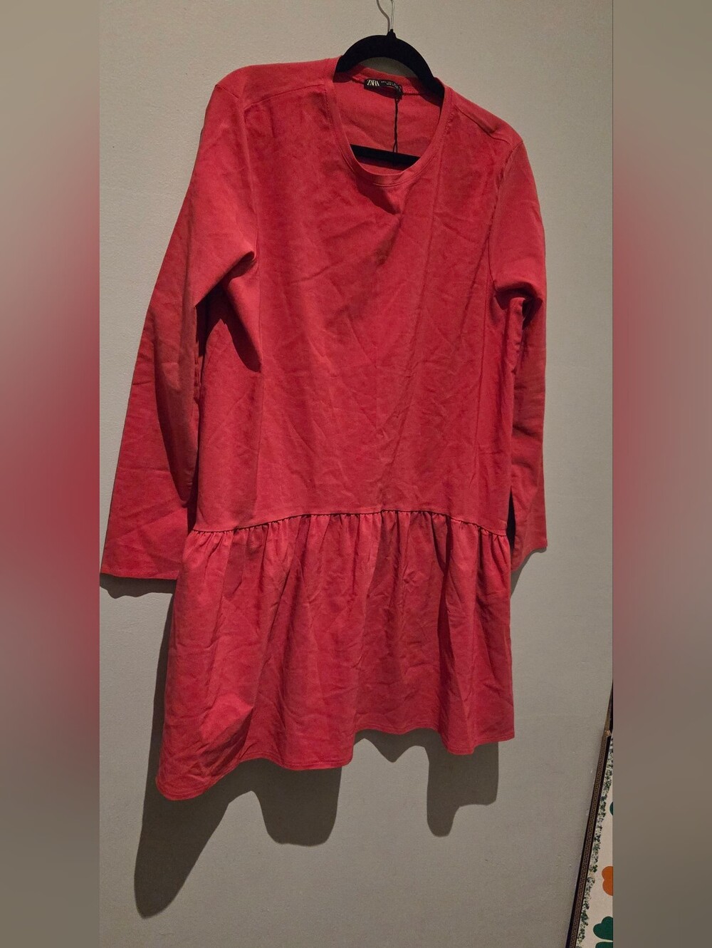 ZARA Voluminous Coral-Pink Long Sleeve Mini Dress EUC Size L